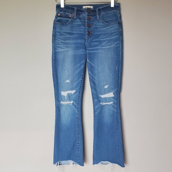 Madewell Cali Denim-Boot Cut Distressed Button Fly Jeans 26 - Picture 1 of 11